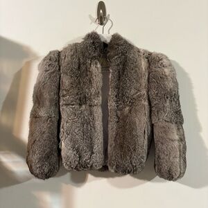 Vintage Natural Rabbit Fur Stylish Fluffy Collar Coat with Zipper Kid’s Size 7